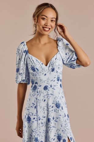 Floral Chiffon Short Sleeve A-Line Dress | David's Bridal